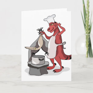 Illustration eines Tyrannosaurus Rex Koch Cooking. Karte