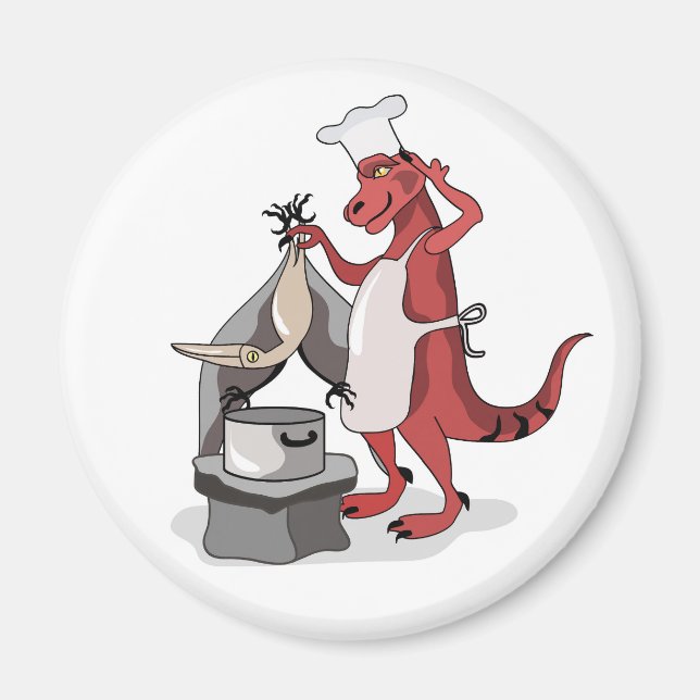 Illustration eines Tyrannosaurus Rex Koch Cooking. Magnet (Vorne)