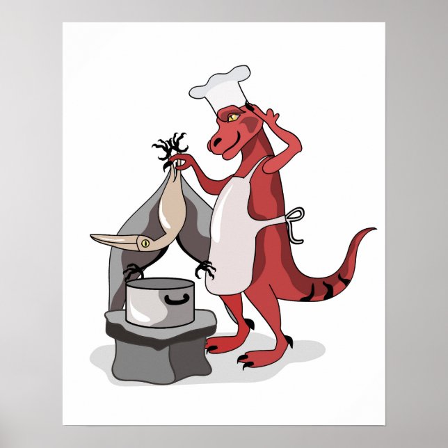 Illustration eines Tyrannosaurus Rex Koch Cooking. Poster (Vorne)