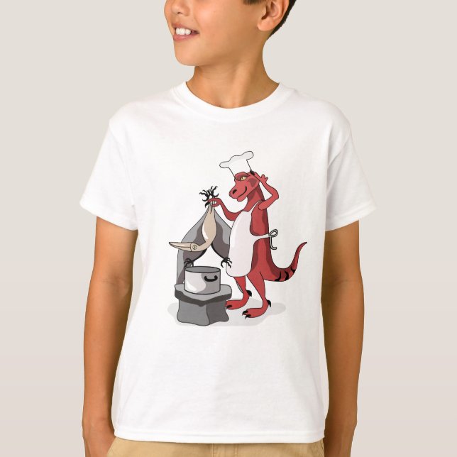 Illustration eines Tyrannosaurus Rex Koch Cooking. T-Shirt (Vorderseite)