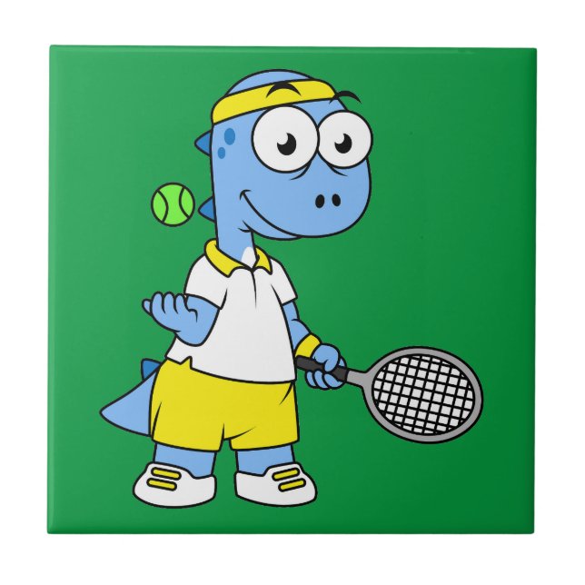 Illustration eines Tyrannosaurus Rex Tennis Player Fliese (Vorderseite)