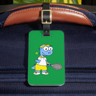 Illustration eines Tyrannosaurus Rex Tennis Player Gepäckanhänger