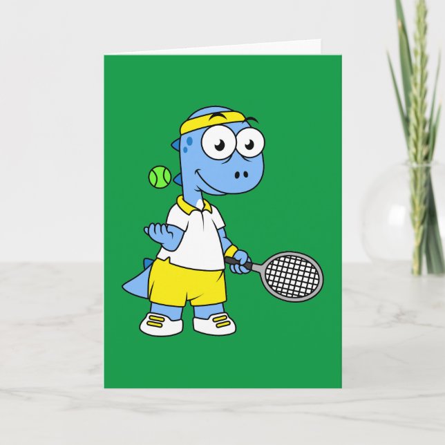 Illustration eines Tyrannosaurus Rex Tennis Player Karte (Vorderseite)