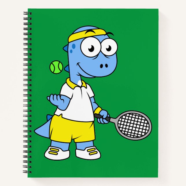 Illustration eines Tyrannosaurus Rex Tennis Player Notizbuch (Vorderseite)