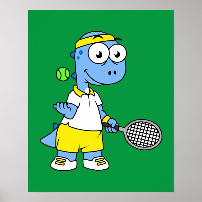 Illustration eines Tyrannosaurus Rex Tennis Player Poster (Vorne)