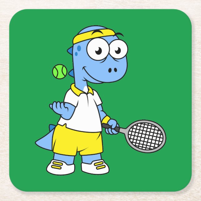 Illustration eines Tyrannosaurus Rex Tennis Player Rechteckiger Pappuntersetzer (Vorderseite)