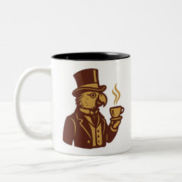 Illustration eines viktorianischen Papageis zur Te Zweifarbige Tasse
