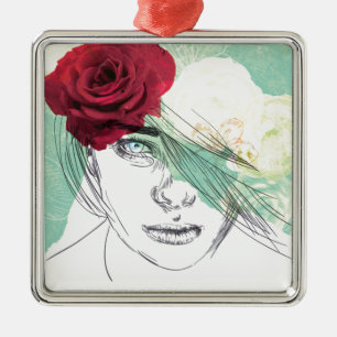 Illustration eines Vintage-Blumenmädchens Ornament Aus Metall