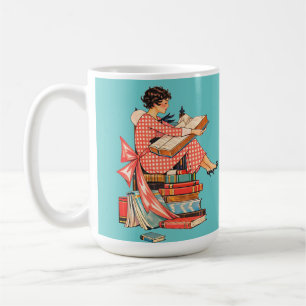 Illustration eines Vintage-Buchliebhabers beim Les Kaffeetasse