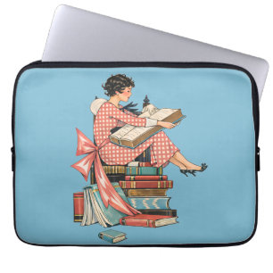 Illustration eines Vintage-Buchliebhabers beim Les Laptopschutzhülle