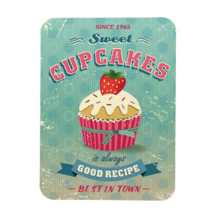 Illustration eines Vintage-Cupcakes-Schildes Magnet