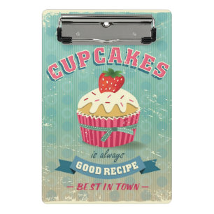 Illustration eines Vintage-Cupcakes-Schildes Mini Klemmbrett