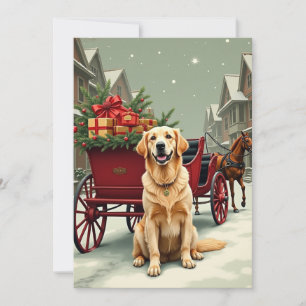 Illustration eines Vintage Golden Retriever Weihna Feiertagskarte