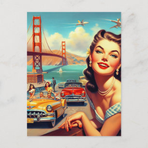 Illustration eines vintage Mädchens aus San Franci Postkarte