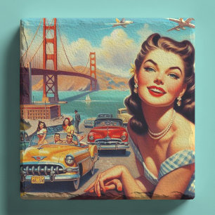 Illustration eines vintage Mädchens aus San Franci Steinuntersetzer