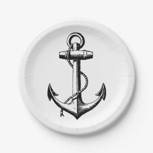 Illustration eines Vintage-Schiffanchors Pappteller