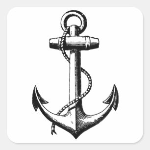 Illustration eines Vintage-Schiffanchors Quadratischer Aufkleber