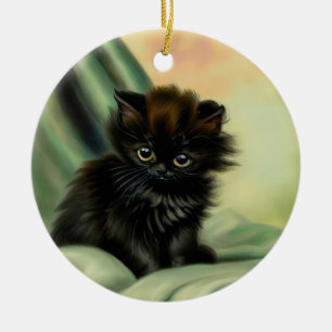 Illustration eines vintage schwarzen Kätzchens Keramik Ornament