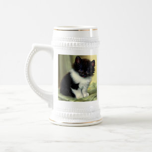 Illustration eines Vintage-Smoking-Kittens Bierglas