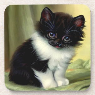 Illustration eines Vintage-Tuxedo-Kätzchens Getränkeuntersetzer