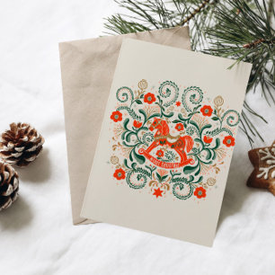 Illustration eines vintage Weihnachts-Schaukelpfer Feiertagskarte