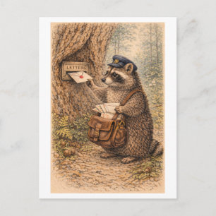 Illustration eines Waschbären im Vintage-Stil als Postkarte