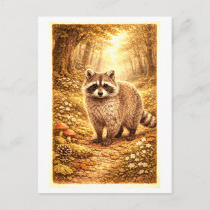 Illustration eines Waschbären im Wald im Vintage-S Postkarte