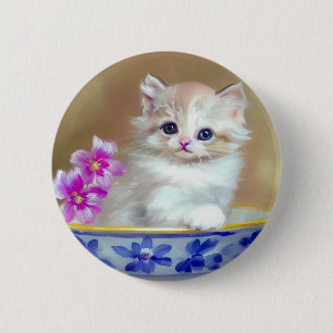 Illustration eines weißen Vintage-Kätzchens Button