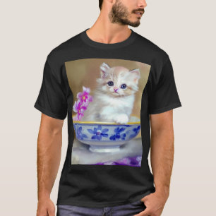 Illustration eines weißen Vintage-Kätzchens T-Shirt