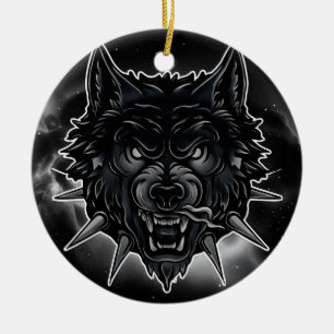 Illustration eines wilden Wolfes mit Stachelhalsba Keramik Ornament