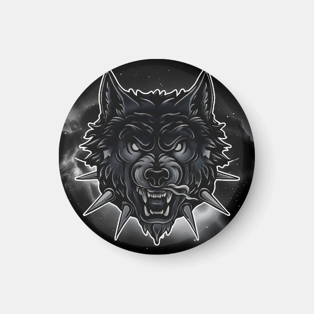 Illustration eines wilden Wolfes mit Stachelhalsba Magnet (Vorne)