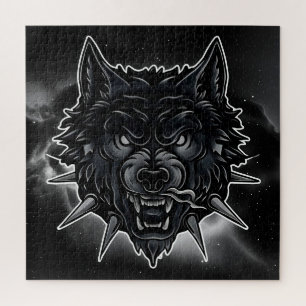 Illustration eines wilden Wolfes mit Stachelhalsba Puzzle