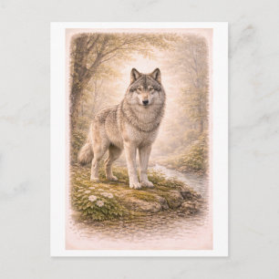 Illustration eines Wolfes im Vintage-Stil Postkarte