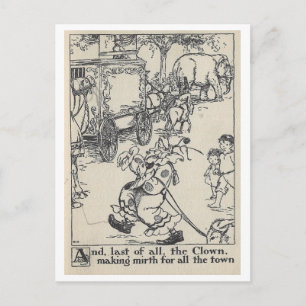 Illustration eines Zirkusclowns auf einer Vintage- Postkarte
