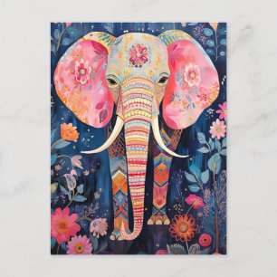 Illustration Elefant mit Blumen Postkarte