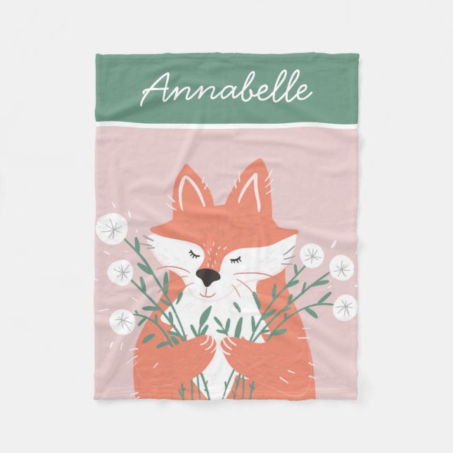 Illustration Fox Riechen Blume Personalisiert Fleecedecke (Vorderseite)