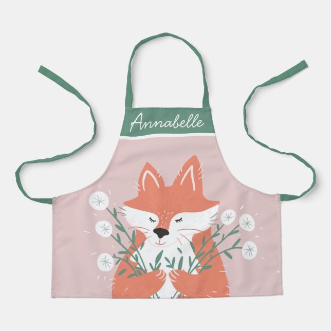 Illustration Fox Riechen Blume Personalisiert Schürze (Vorderseite)