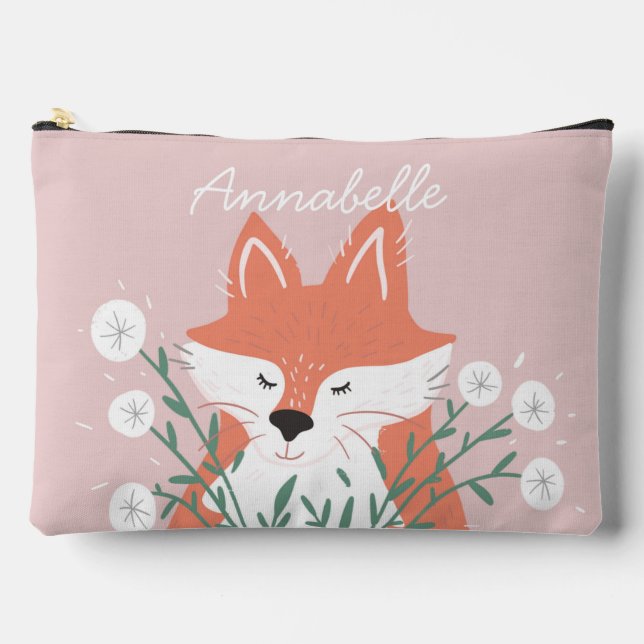 Illustration Fox Riechen Blume Personalisiert Zubehörtasche (Vorderseite)