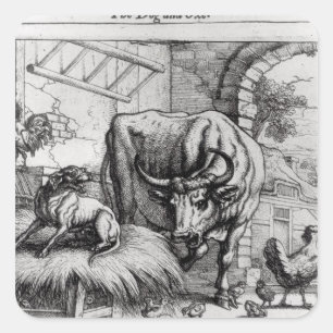 Illustration für 'den Hund und das Ox Quadratischer Aufkleber