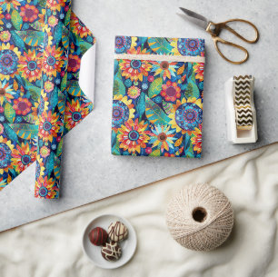 Illustration für kühne und lebendige Sonnenblumen Geschenkpapier