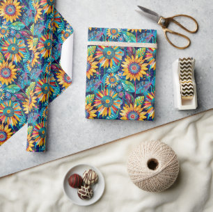 Illustration für kühne und lebendige Sonnenblumen Geschenkpapier