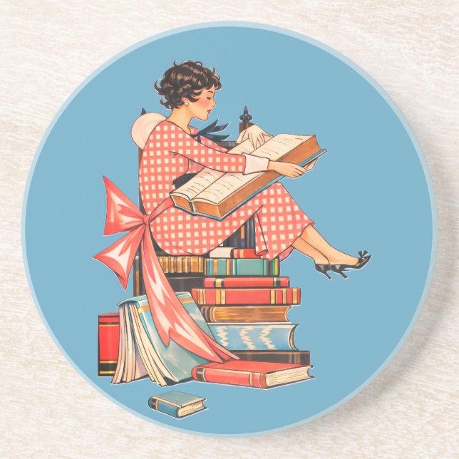 Illustration für Vintage-Buchliebhaber beim Lesen Getränkeuntersetzer (Vorne)