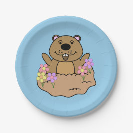 Illustration Groundhog mit Blume Pappteller