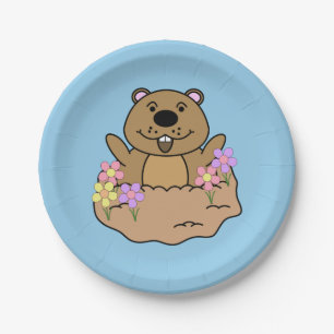 Illustration Groundhog mit Blume Pappteller