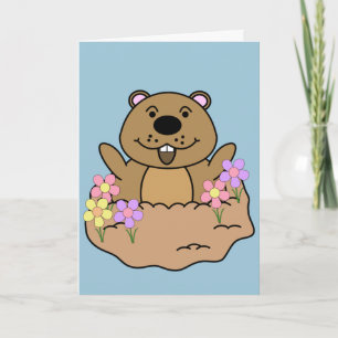 Illustration Groundhog mit Blumen Karte