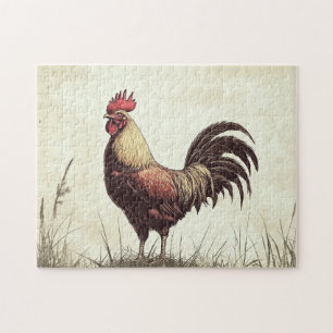 Illustration Hahn im Vintage-Look Puzzle