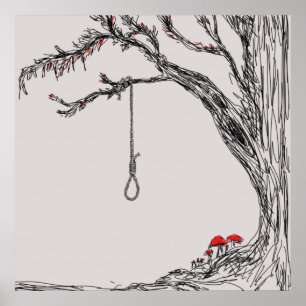 Illustration hangman's noose & mushrooms poster