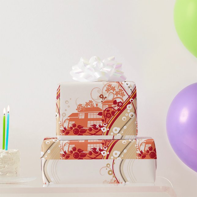 Illustration im Blumenhaus Swirl und Naturmuster Geschenkpapier (Von Creator hochgeladen)