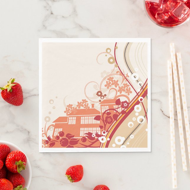 Illustration im Blumenhaus Swirl und Naturmuster Serviette (Von Creator hochgeladen)