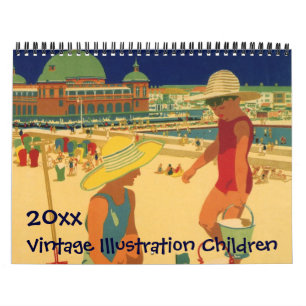 Illustration im Vintage-Stil: Kinder und Babys bei Kalender